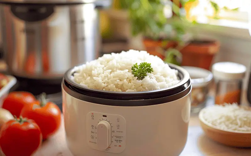 Arroz branco na panela elétrica